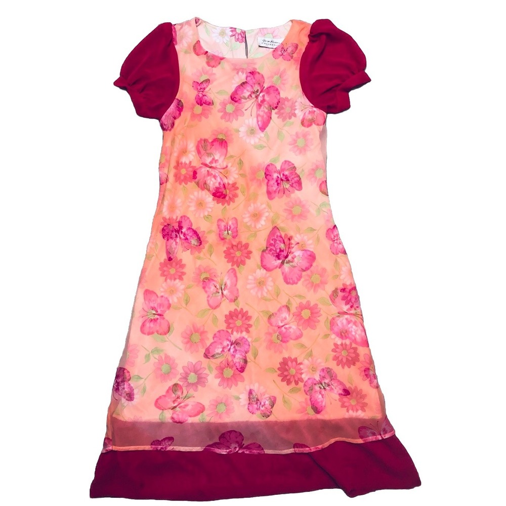 Vintage Giorgio Fiorlini 90s‎ Y2K Dress 14 Pink Layered Floral Butterflies Fairy